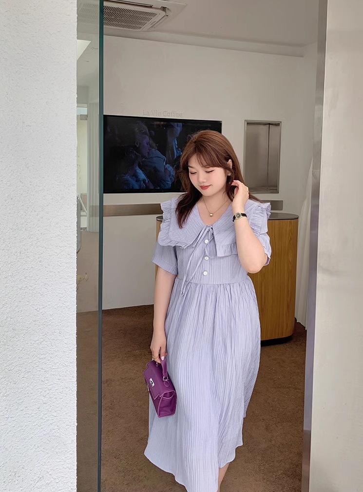大きいサイズ 婦人服ドールカラー ウエスト お腹カバー ドレス 個性的 ワンピース ロング ロング丈 袖あり 半袖 5分袖 五分袖 Vネック 襟付き 大人可愛い シンプル カジュアル おしゃれ お洒落