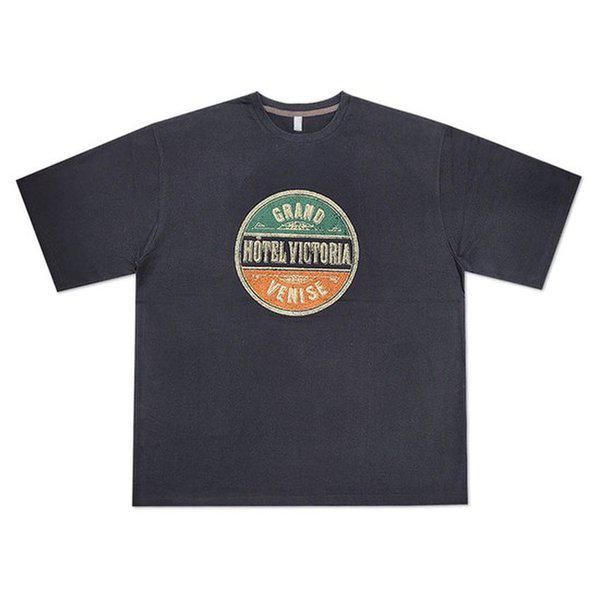男女共用 ビクトリア ラウンド 半袖 Tシャツ OF-TSH-Q006-ブラック