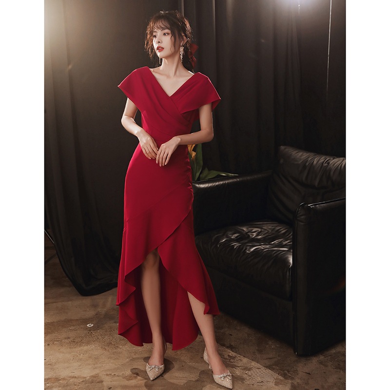 人気ドレス エレガント高級感成人式結婚式ドレス誕生日正式な場合演奏会 花嫁 司会パーティードレス　側開深いVネック 結婚式OL正式な場合礼装ドレスセクシーなワンピース