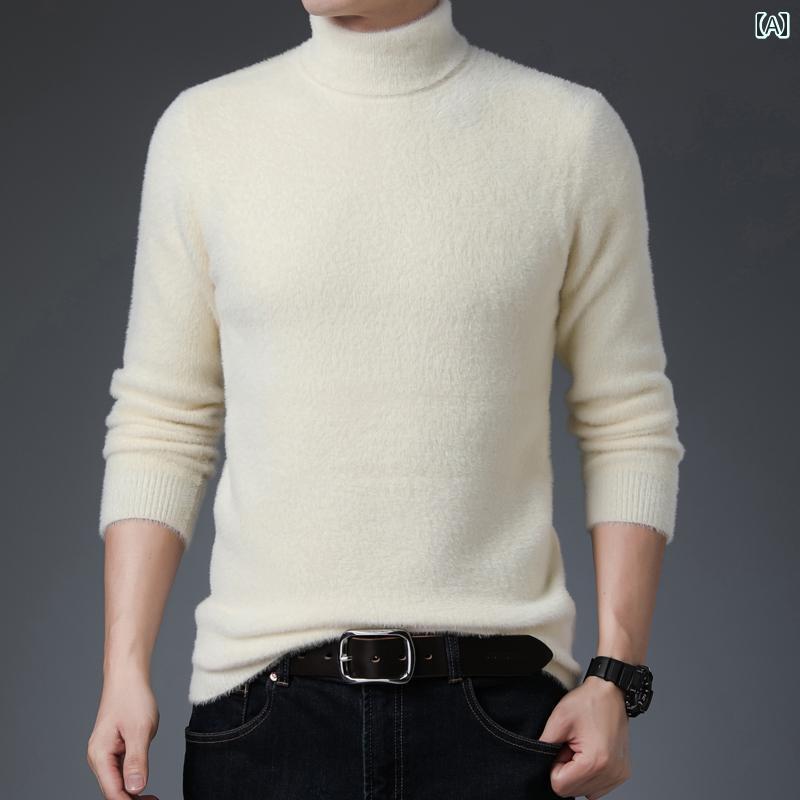 メンズ ファッション シンプル おしゃれ ファーニット セーター ハイネック 厚手 暖かい 長袖 シャツ 無地 セーター トレンド