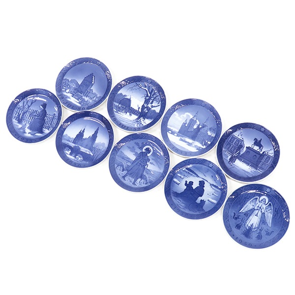 ロイヤルコペンハーゲン ROYAL COPENHAGEN 食器 イヤープレート 1950年代 9枚セット 陶磁器 ブルー×ホワイト ヴィンテージ 飾り皿 飾り皿 絵皿 1950,1952~1959 【 61,182円