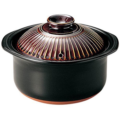 萬古焼　銀峯陶器　菊花　ごはん土鍋 (飴釉, ２合炊き)