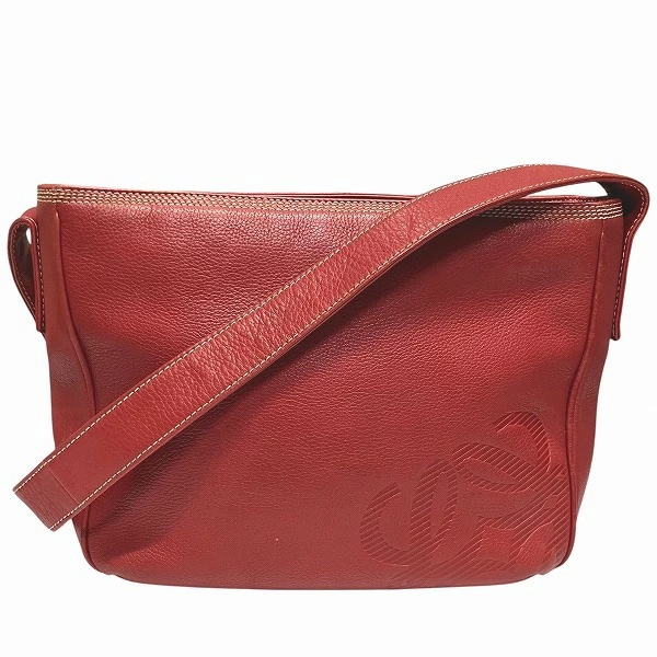 ロエベ アナグラム レッド レザー バッグ ショルダーバッグ レディース 【中古】