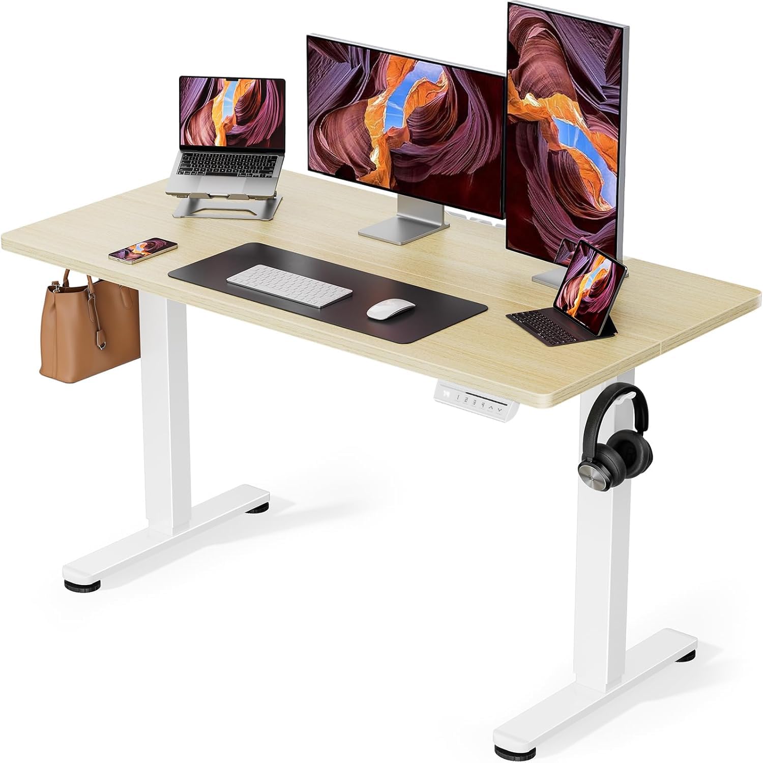 ErGear 電動 オフィスワークテーブル 昇降式デスク スタンディングデスク 幅120cm 耐荷重80kg 高さメモリー機能 上下自動昇降 静音 収納フック付き 机 作業机 テレワーク【幅120 x