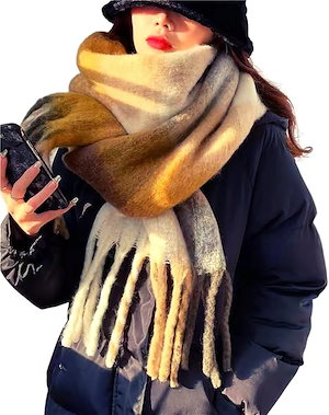 マフラー レディース 厚手 チェック柄 ストール 大判 秋 冬 肩掛け 巻き物 防寒 暖かい 羽織り (ブラウン 特大)