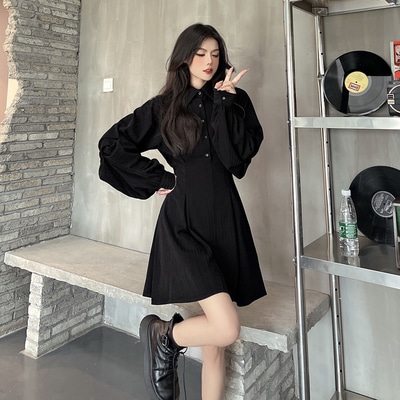 ワンピース シャツワンピース フレアワンピース ミニ ミニ丈 ショート ショート丈 袖あり 長袖 Vネック 襟付き フレア ウエストマーク かわいい 大人可愛い きれいめ おしゃれ お洒落 かっこいい