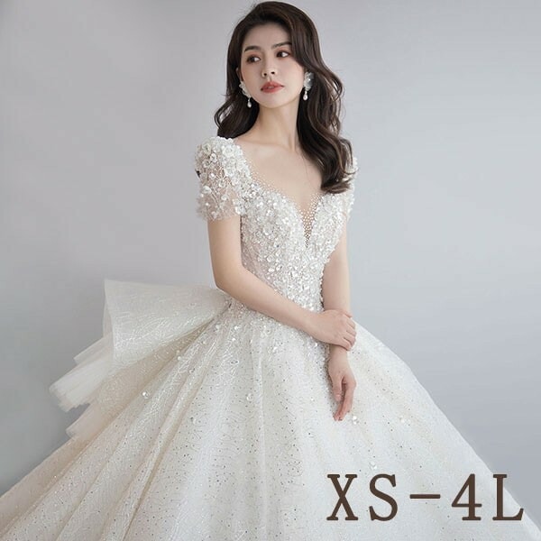 【期間特典】花嫁 ウェディングドレス スイートハートネック プリンセスライン 白ドレス トレーンドレス ワンピース プリンセス かわいい シンプル 結婚式 披露宴 前撮り 後撮り 撮影用 フォトウェ