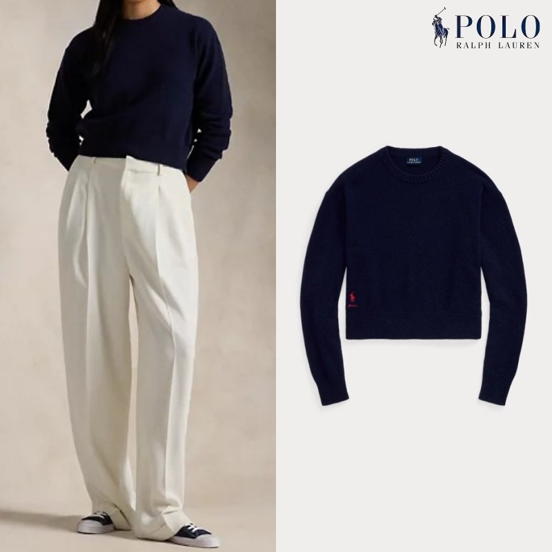 [ポロラルフローレン] ウールブレンド クロップ クルーネック セーター / NAVY