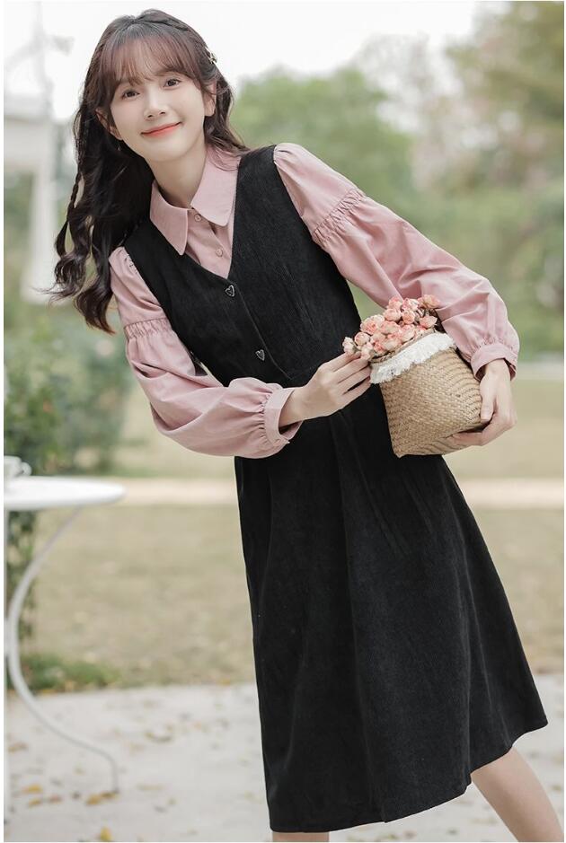 高校生 秋と冬の服 可愛い エレガント 日常 パーティードレス カジュアル レディース ギフト フレンチコーデュロイストラップ 2点セット 5PL25 9,844円