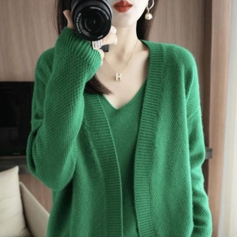 2点セット トップス カーディガン ベスト 袖あり 長袖 襟なし ルーズ もこもこ ふわふわ 前開き プルオーバー 大人可愛い きれいめ シンプル カジュアル 大人 上品 お洒落 かっこいい レトロ