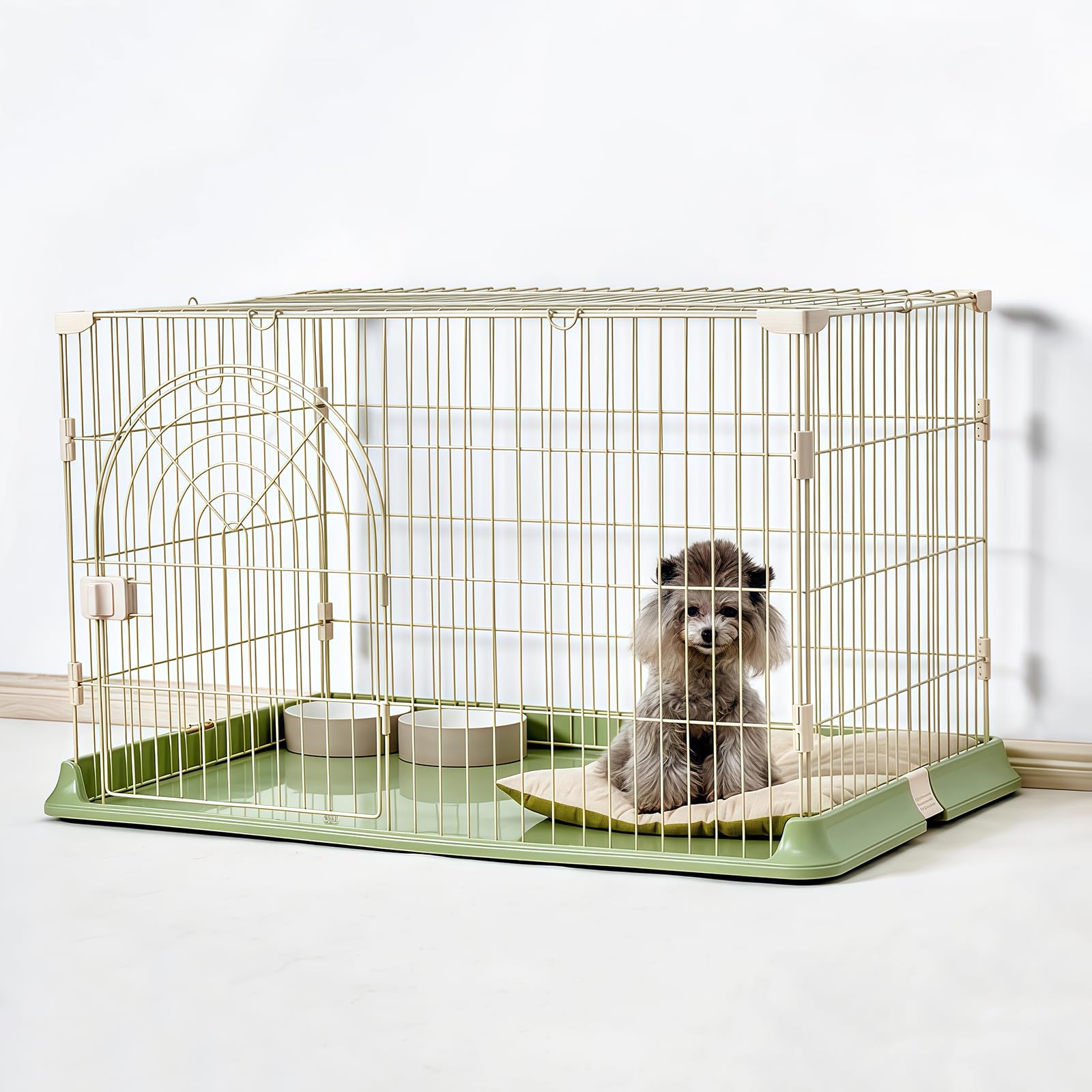 犬 ケージ 犬用サークル ペットケージ 犬 ゲージ 屋根付き 幅84×奥行61×高さ56cm ペットサークル 小型犬 中型犬 ペット用品 ドッグサークル 折りたたみ 組立簡単 室内外兼用 (グリーン