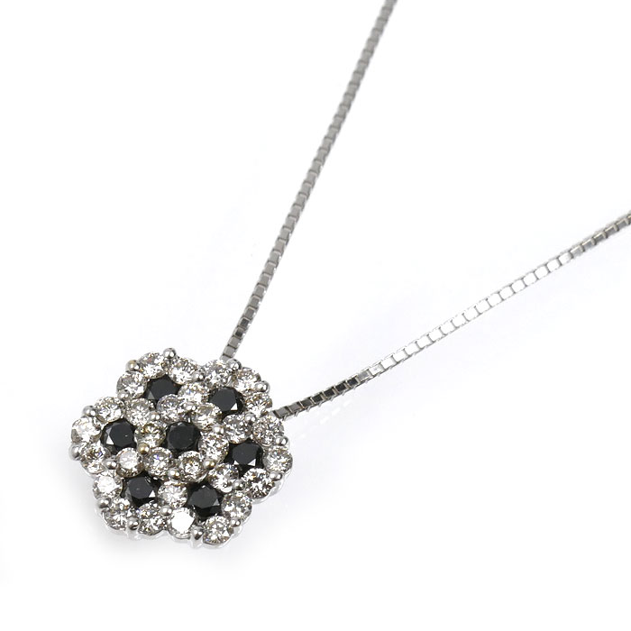 K18WG ホワイトゴールド フラワー ネックレス ダイヤモンド0.70ct 3.6g -45cm フリーチェーン レディース 中古