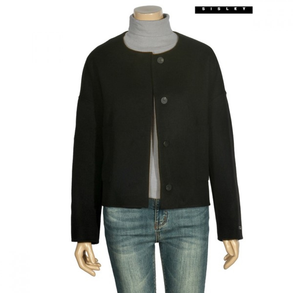 (シスレー) シスレーカシミアブレンドラウンドネックショートコート SACTC8461_BK