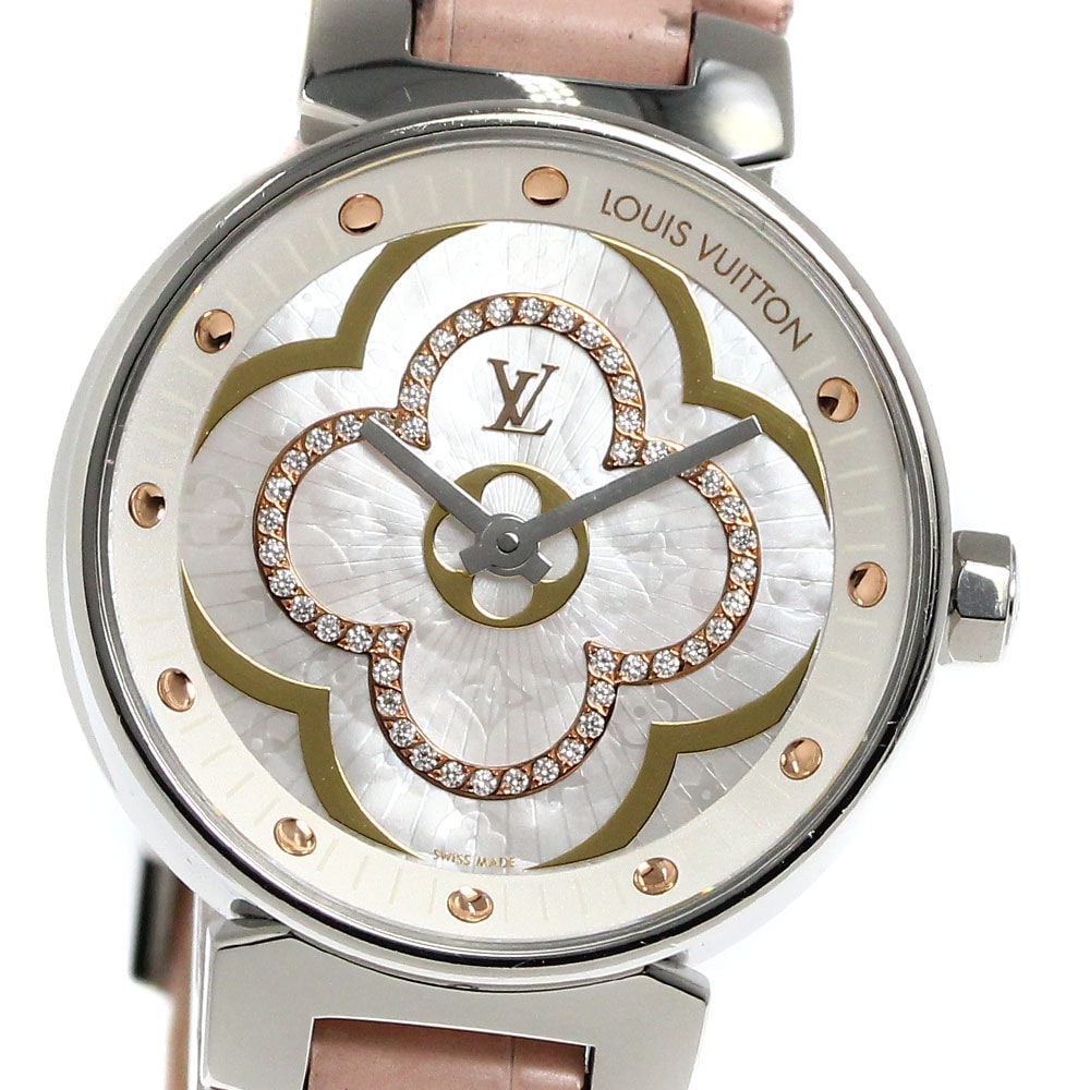 ルイ・ヴィトン LOUIS VUITTON QA017 タンブール ムーンディヴァインPM ダイヤモンド クォーツ レディース 良品 箱・保証書付き_802027【中古】