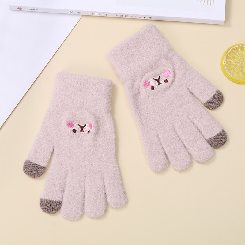 2024新しい女性用刺繍手袋かわいい漫画の笑顔のクマ秋と冬男性と女性のための暖かく耐寒性針
