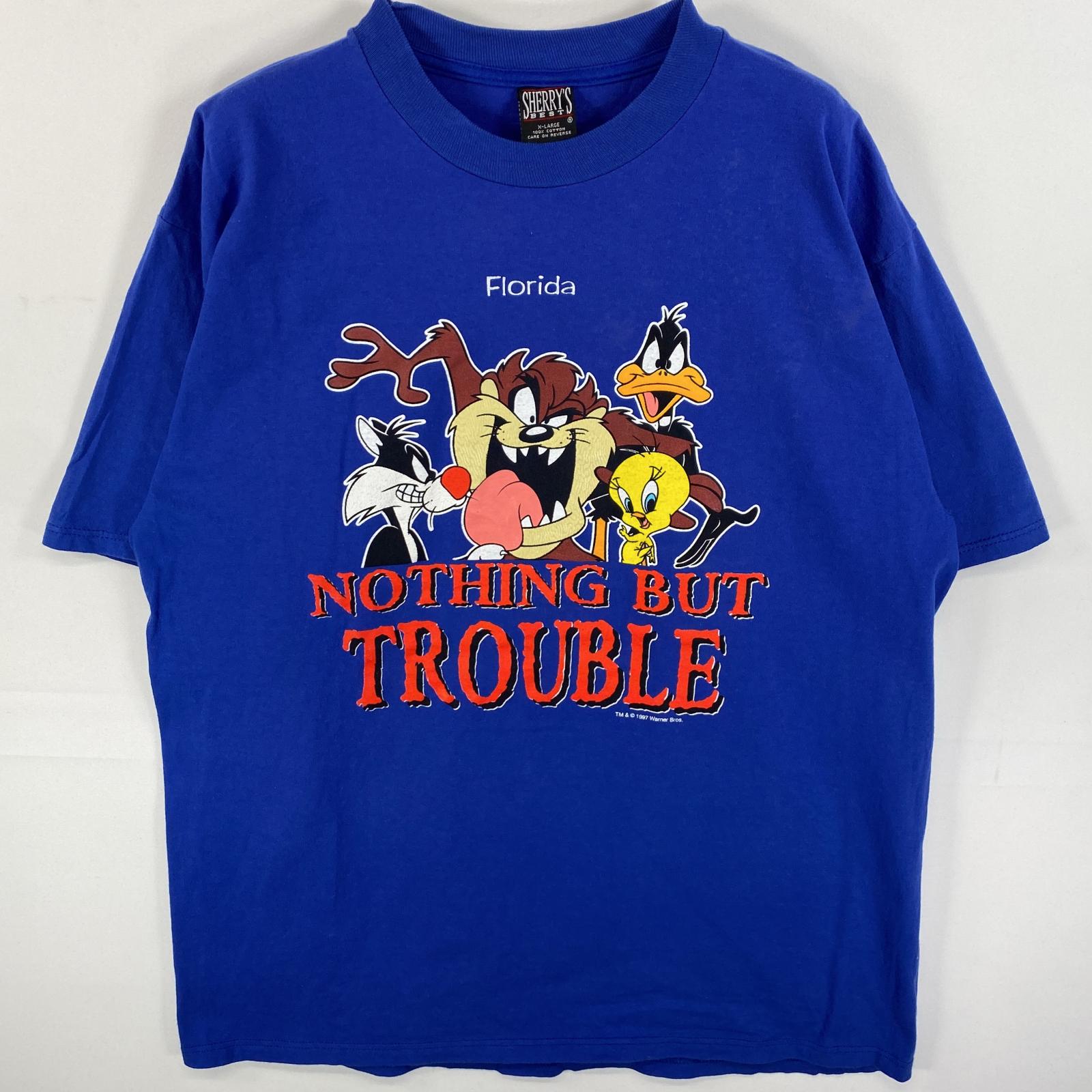 古着 ヴィンテージ ルーニーテューンズ Looney Tunes 半袖Tシャツ USA製 ダズマニアンデビル トゥイーティー XL ブルー 無地 メンズ