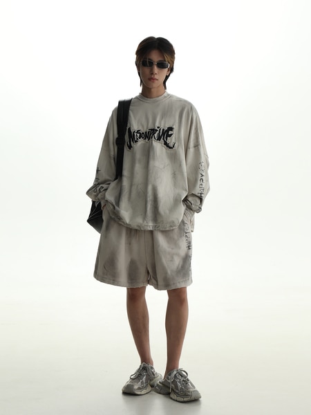 秋の新しい交通パスワード&LDQUODIRTYFIT&RDQUO落書き古い汚れた長袖Tシャツ男性用Tシャツ・カットソー