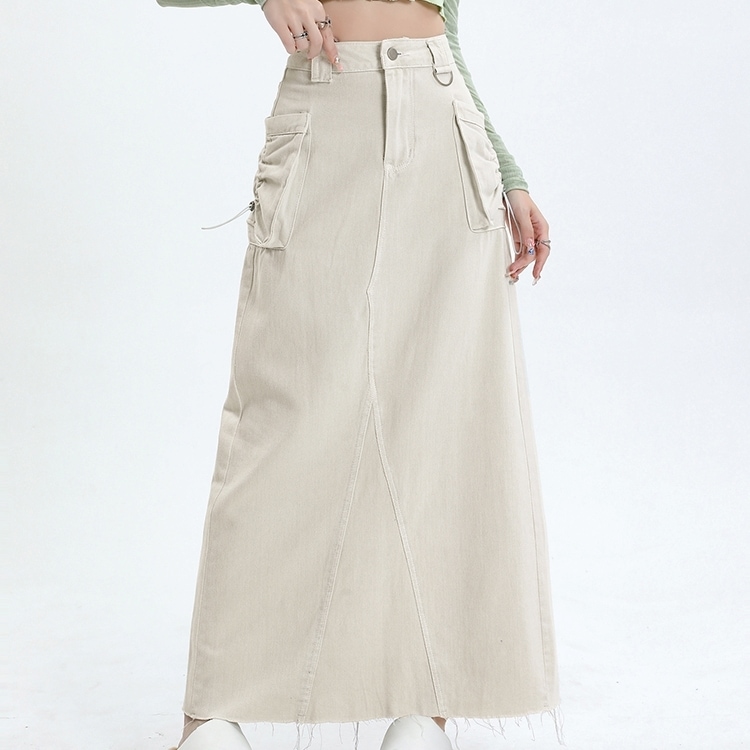 ボトムス スカート ロングスカート ハイウエスト ポケット ハイウエスト ロング丈 可愛い かわいい 大人可愛い きれいめ シンプル 上品 おしゃれ カジュアル レトロ こなれ感 個性的 主役級