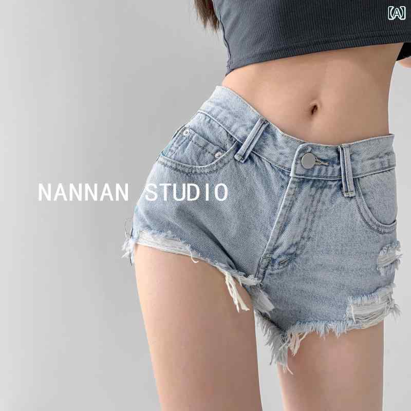 デニムパンツ レディース ダメージ ジーンズ クラッシュ ボトムス ショート丈 夏 薄手 ハイウエスト カットオフ カジュアル ブルー ブラック ホワイト