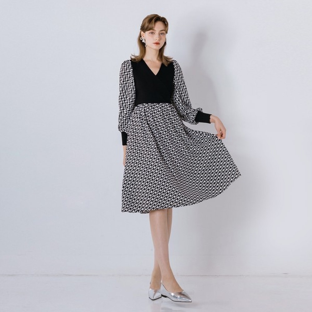 (Max Cartiggio) ラップニットカラーヘリンボーンワンピース