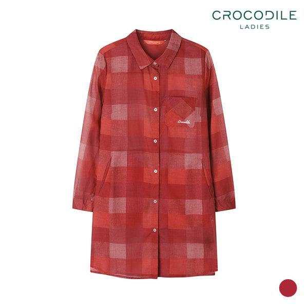 パントンレッドミニカラロングブラウス_CLAFBL204