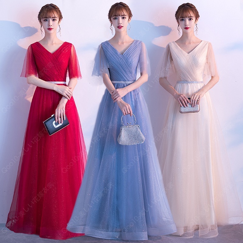 ロングドレス 演奏会 母親 結婚式 袖付き 結婚式 ドレス 大人 ピアノ 発表会 母親 パーティードレス ピンク ワインレッド ブラック ベルト付き ワンピース 成人-75