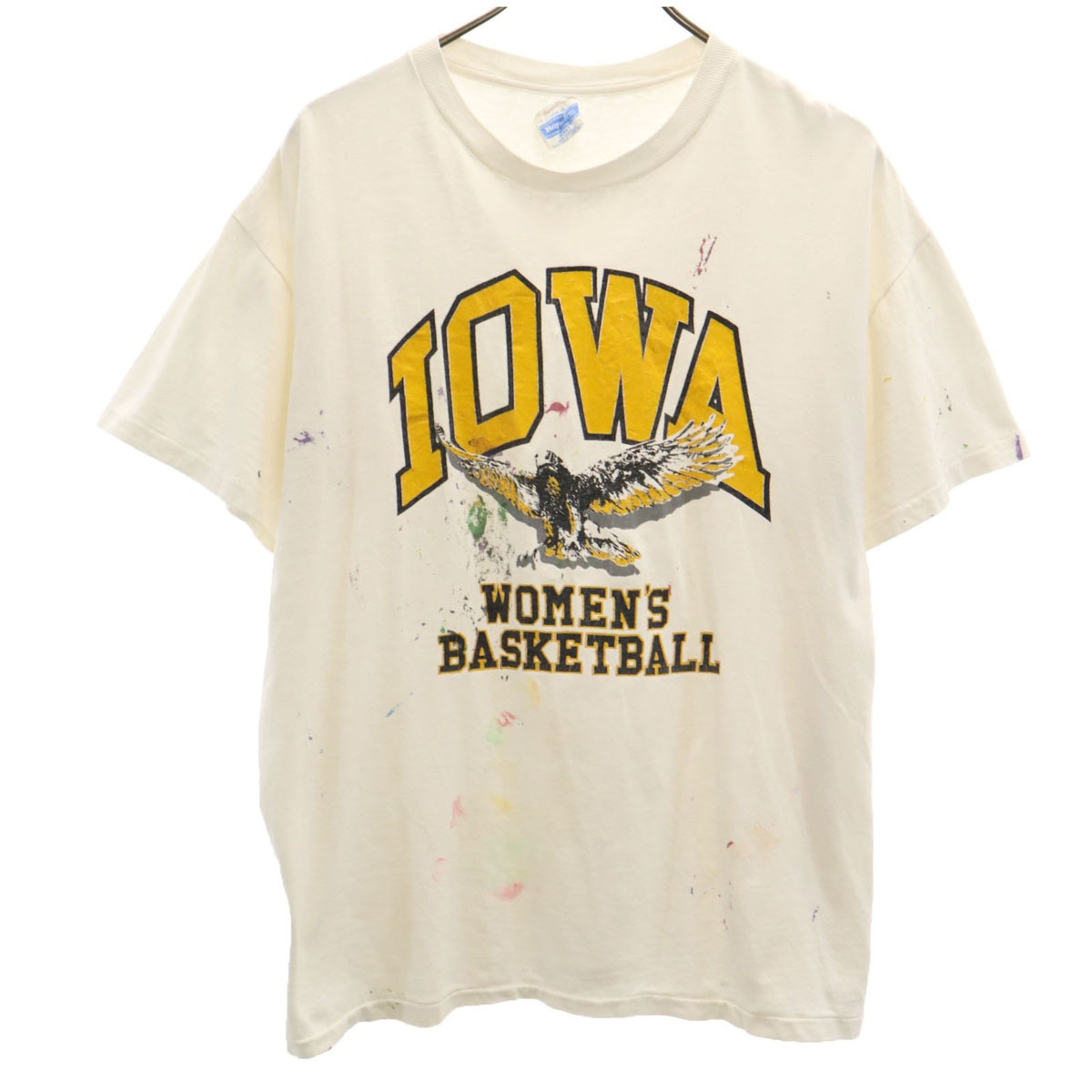 80s ヴィンテージ USA製 アイオワ大学 イーグル 半袖 シングルステッチ Tシャツ XL ホワイト バスケ カレッジロゴ レディース 古着