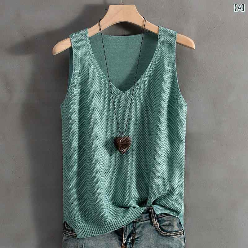 Vネック　トップス　レディース 冷感 Vネック キャミソール レディース 2025夏 大きいサイズ mm アウターウェア ニット ノースリーブ Tシャツ トップス