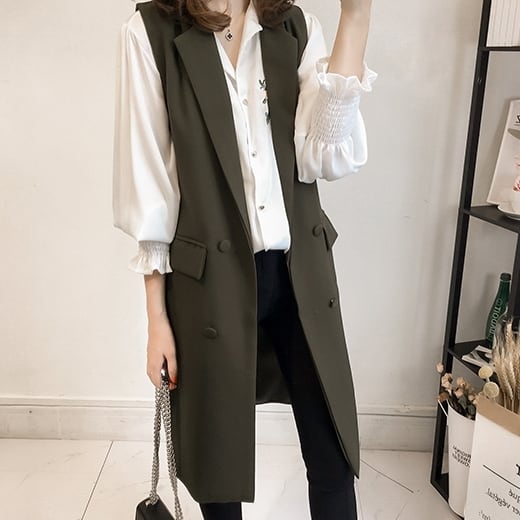 トップス ジレ ベスト 袖なし Vネック ロング クラシカル
