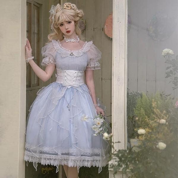 ロリータ 人魚の涙 ワンピース Lolita OP 袖あり ミモレ丈 通販 文化祭 学園祭 コスプレ衣装 ゴスロリ ゴシック