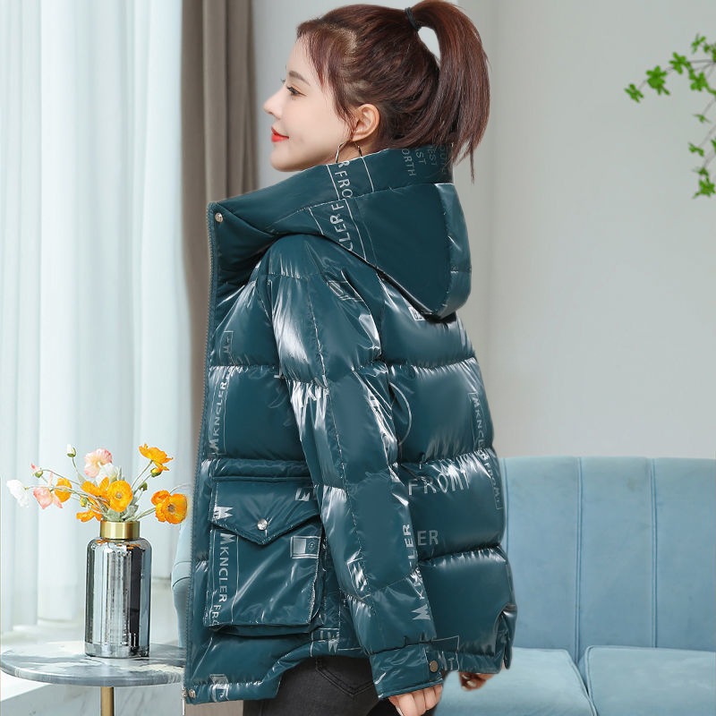 女性用無洗浄ダウンコットンコート2025韓国風齢軽減プリントコットンコート女性用ショート厚手ジャケット