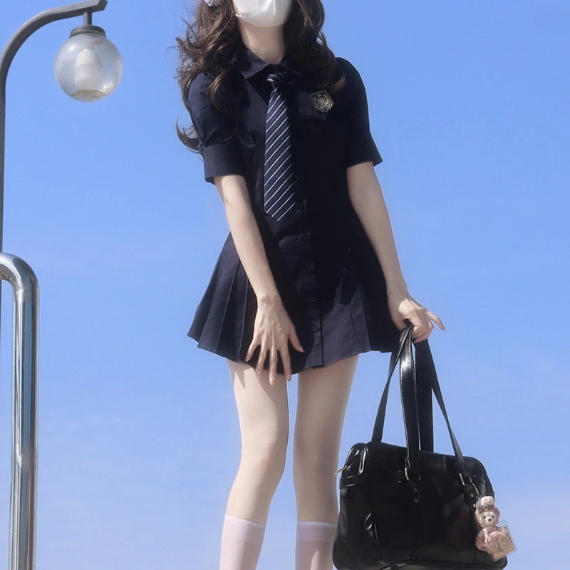 歳の JK かわいいカレッジ スタイルの学校の学生の恋人アドベント紺ドレス子供夏の新しいスタイル
