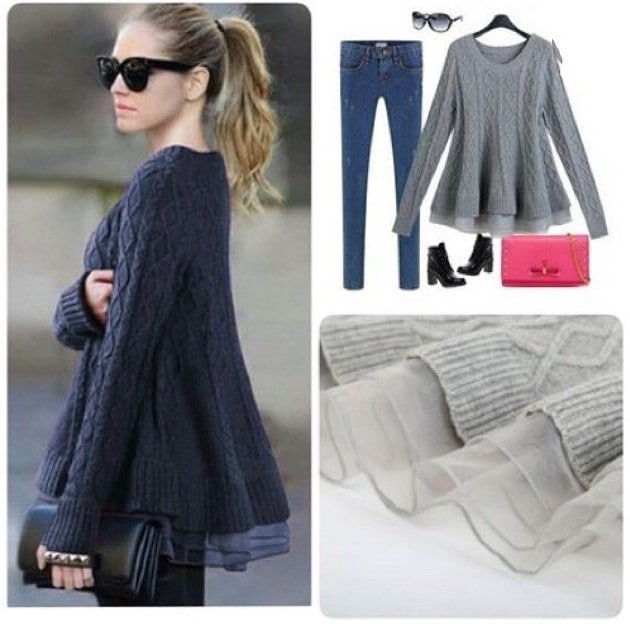 裾オーガンジー フレア プルオーバー シフォン ニット フリル セーター セットアップ風 100131-m1 レディース トップス 秋冬 長袖 丈長め 袖フレア カジュアル かわいい きれいめ 大人可