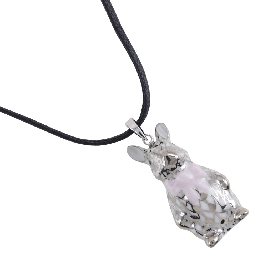 うさぎ フィギュリン ネックレス 磁器 シルバー 白 約7g レディース 中古品 Aランク