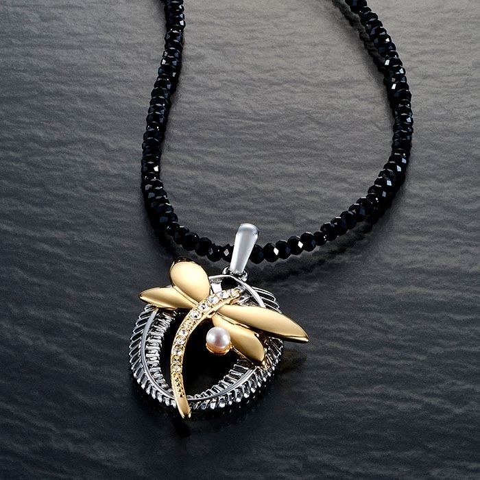 「勝ち虫トンボ」ブラックスピネルネックレス [ ネックレス メンズ ブラックスピネル オニキス スワロフスキー アコヤ真珠 とんぼ トンボ おしゃれ ギフト プレゼント 男性 父の日 敬老の日 日本製