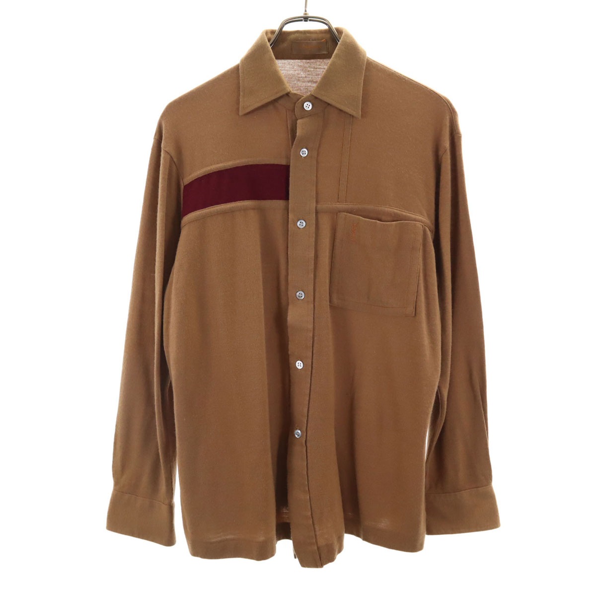 90s オールド 長袖 ウールブレンド シャツ M キャメル メンズ 古着