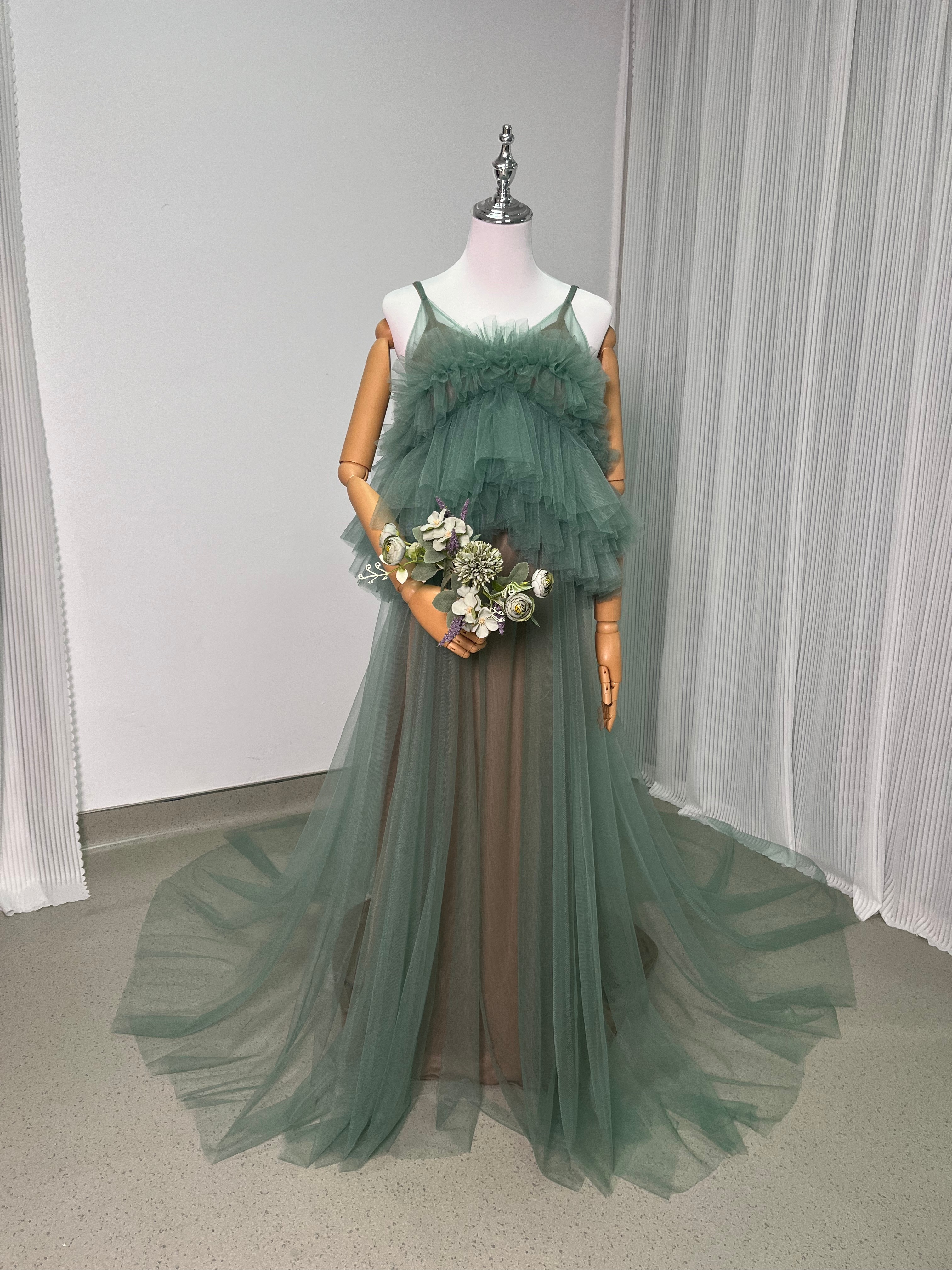人気上昇！2ways パーティードレス ミントグリーンドレス キャミソール 前撮り 2次会 色直し