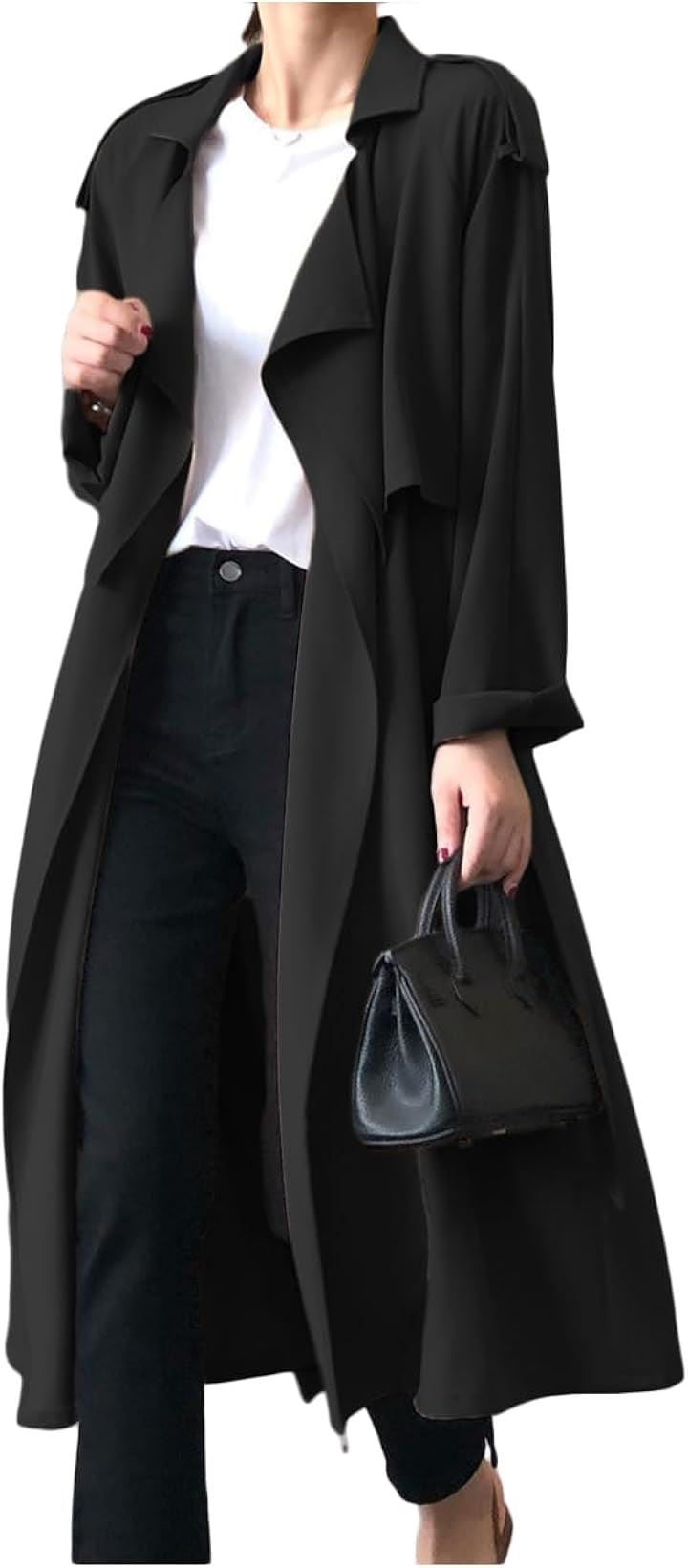 リリー ショコラ トレンチコート レディース ロング アウター 春 羽織 スプリングコート(ブラック, L)