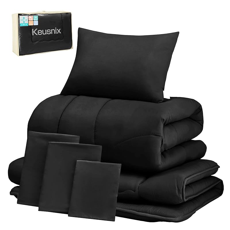 Keusnix 布団セット シングル 布団7点セット 寝具セット SEK認証 防菌防臭 オールシーズン ふとんセット 洗える 中綿1.6kg 掛け布団【高密度固綿入り】五層敷布団枕布団カバー3点