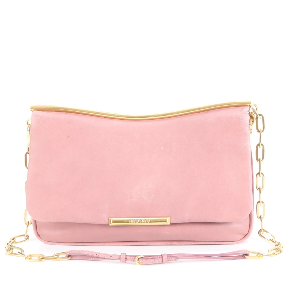 美品 フラップ チェーン レザー ショルダーバッグ 斜め掛け ハンド トート ピンク ゴールド レディース EEM DM36-6 中古