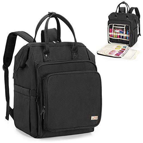 編み物バッグ 毛糸収納バックパック 編み物用品 棒針 かぎ針収納バッグ 毛糸収納ケース (ブラック)