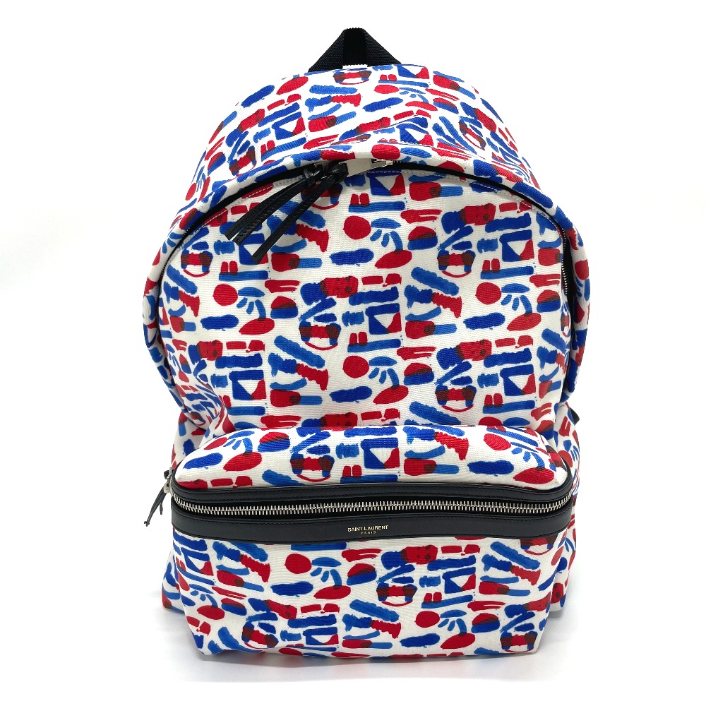 リュックサック 326865 バックパック マルチ総柄 レザー/キャンバス ホワイト/レッド/ブルー