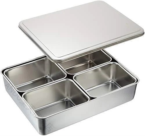 『目玉新商品』調味料 薬味入れ ステンレス 保存容器 衛生的 業務用 4ヶ入 角型 錆に強い コンパクト 便利 仕切り付き キッチン 店舗 仕込み 整理 整頓 清潔 省スペース 多用途 長持ち 丈夫