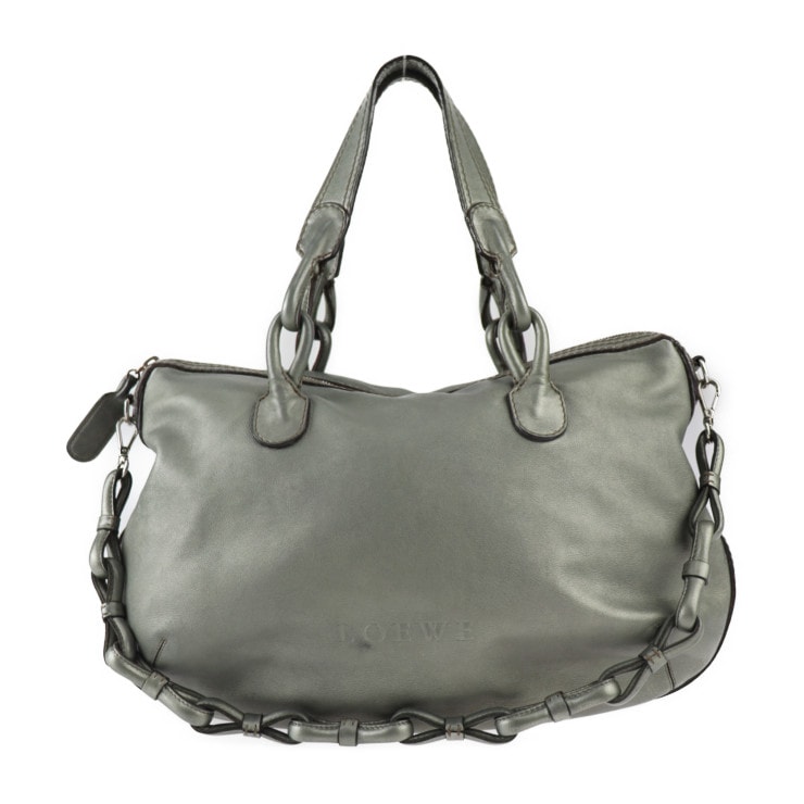 LOEWE ロエベ ハンドバッグ - フィエスタ レザー メタリック グリーン系 シルバー金具 2WAY ショルダーバッグ 本物保証 中古
