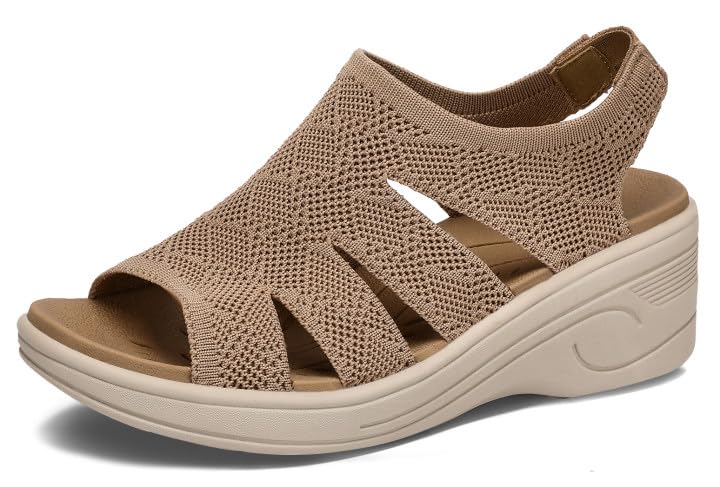 [GoodValue] サンダル 厚底 レディース ナースサンダル オフィス 歩きやすい カジュアル ファッション 美脚 通気性 ベージュ ウォーキング 軽い 夏 ニット 疲れない 滑り止め おしゃれ