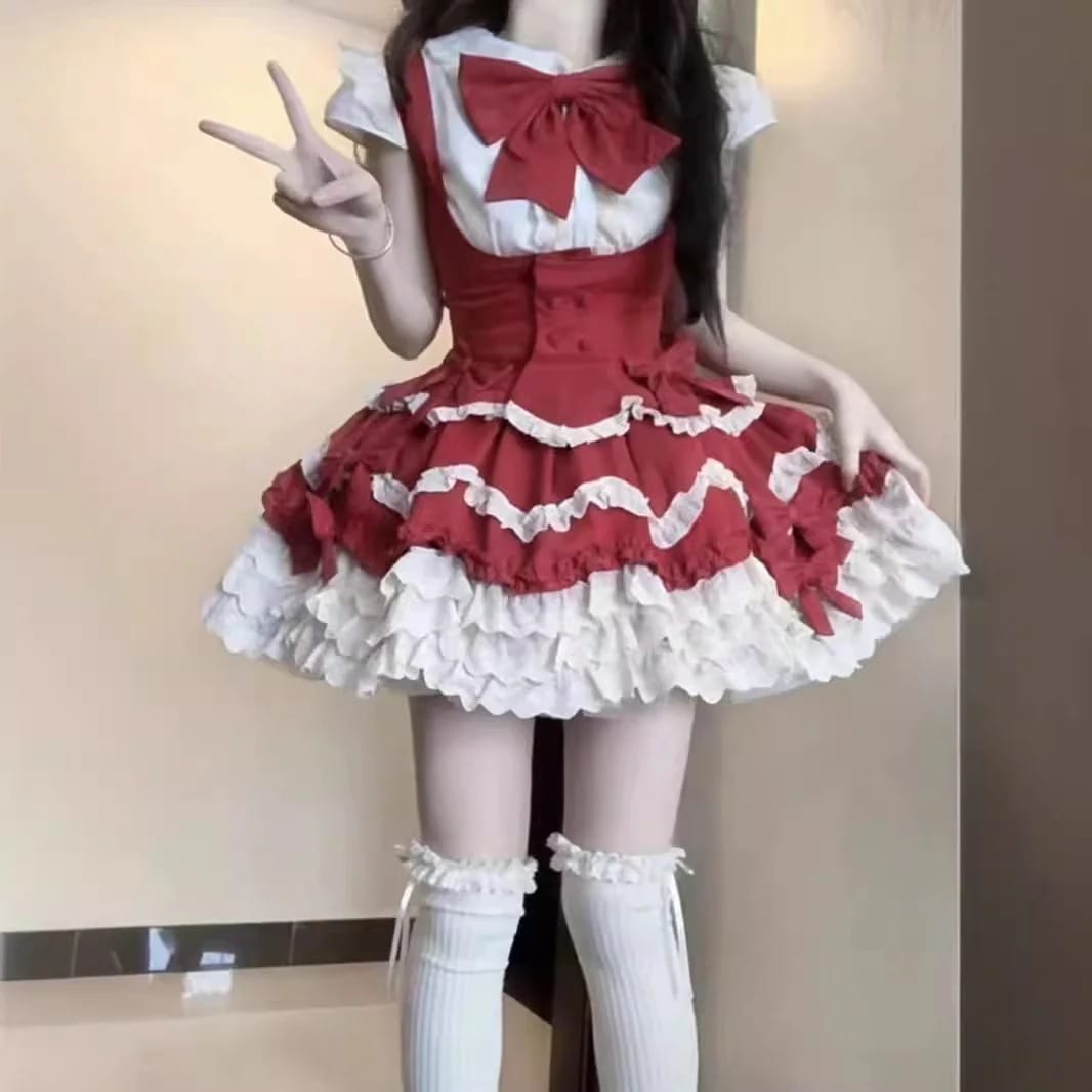 甘い胸の女の子ロリータロリータスカートドールカラーシャツリボンウエストふくらみスカート