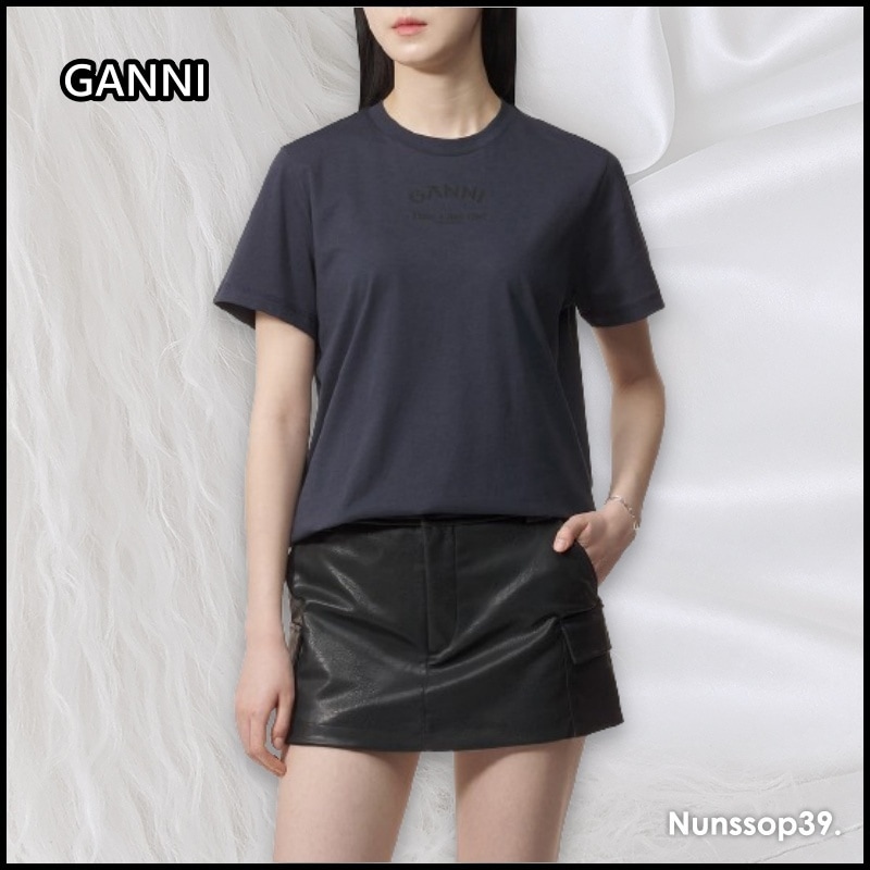 GANNI T3746 683 シンジャージー半袖Tシャツ