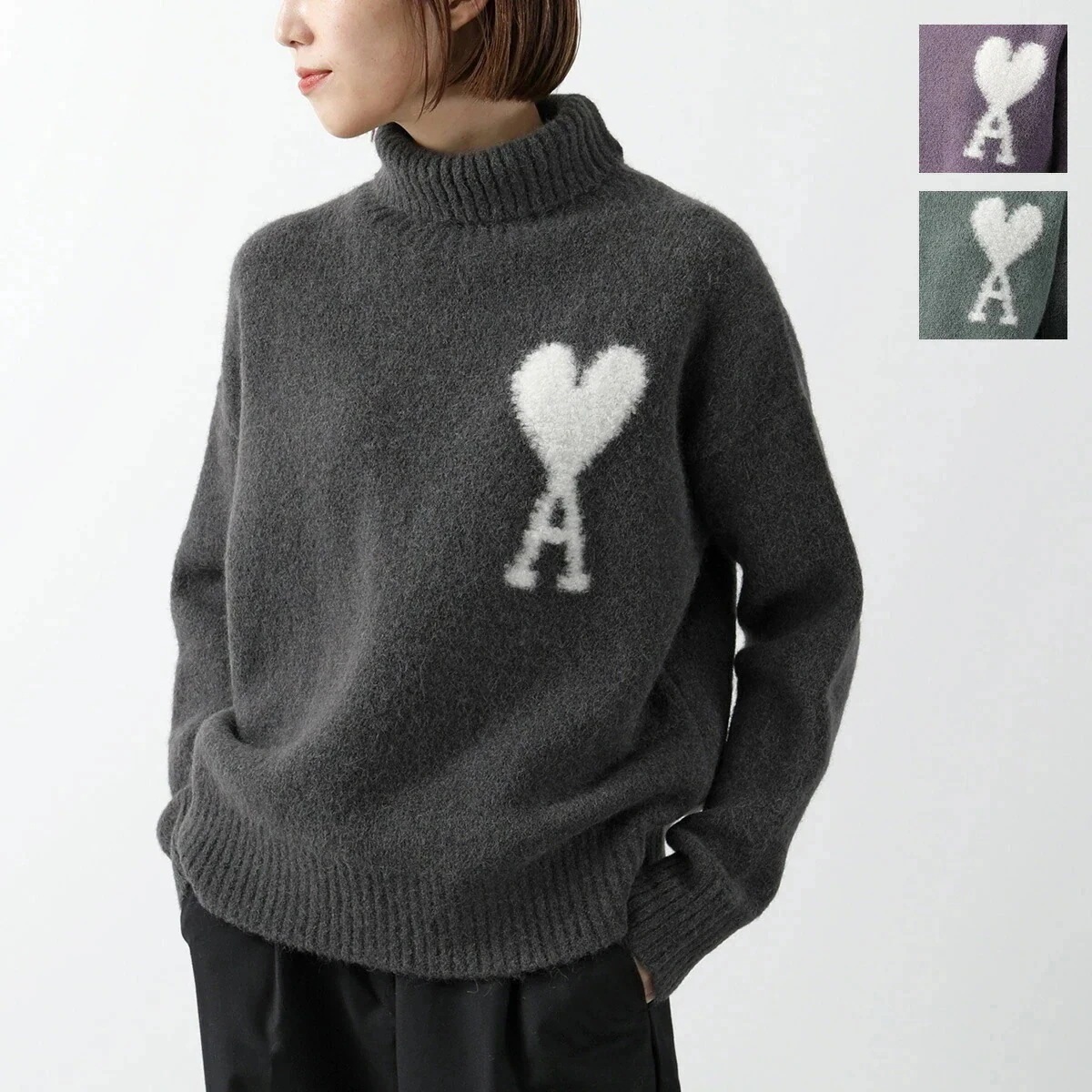 ami paris アミパリス セーター UKS425.KN0032 レディース ニット アルパカブレンド 長袖 ハートロゴ タートルネック カラー3色