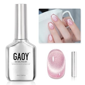 GAOY マグネットネイル ジェルネイル キャッツアイジェル キラキラピンク 単色*16ml 磁石付き UV-LED対応 ポリッシュタイプ ホログリッター カラージェル(シマーリングピンク)