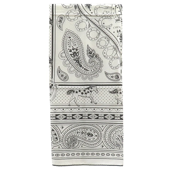 エルメス ストール カレ140 カレジェアン カシミヤ シルク ホワイト×ブラック 新品 未使用 シュヴァル ドゥ クール バンダナ 【箱】【中古】